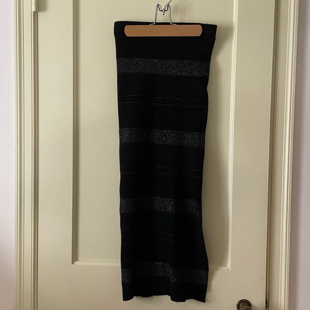 Metallic Stripe Knit Midi Skirt